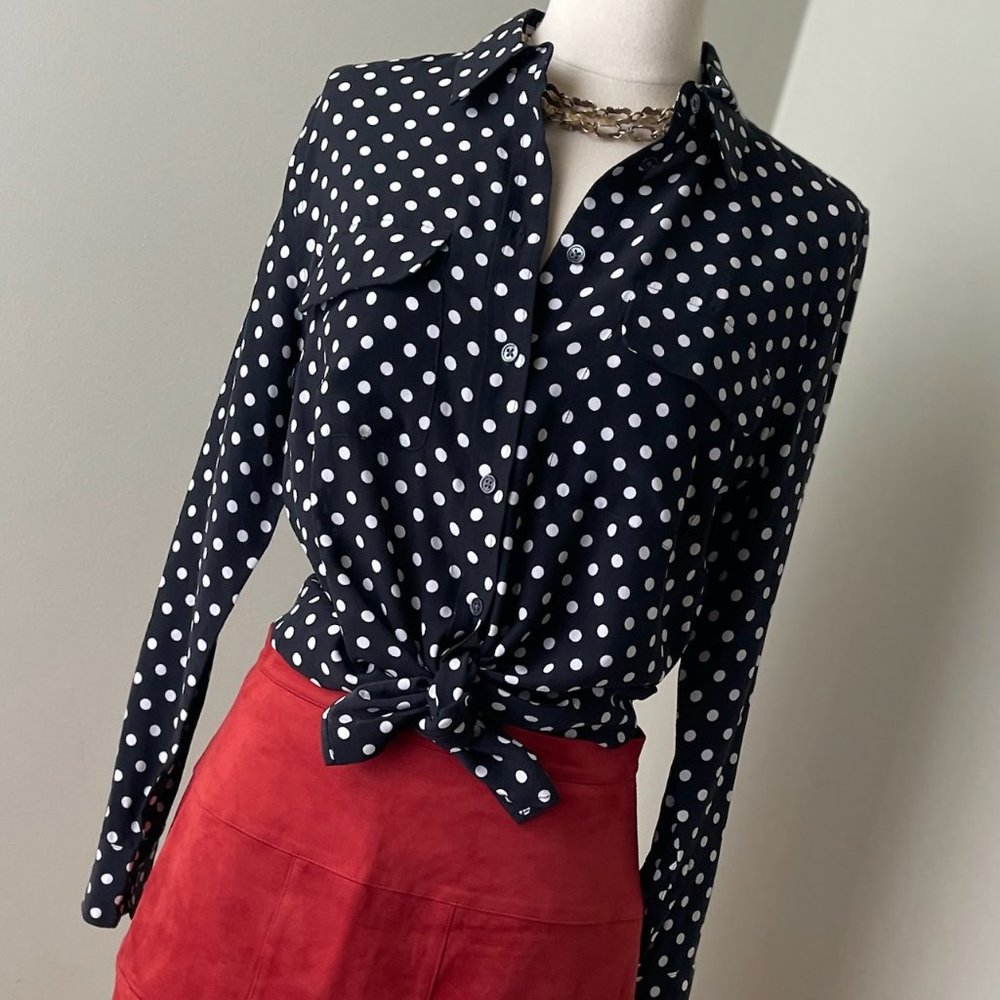 Equipment Dot-Print Button-Front Silk Slim Signature Shirt